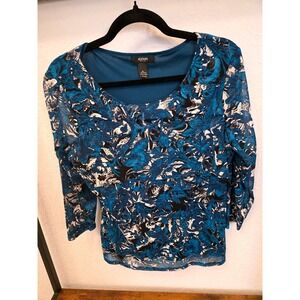 Alfani Petite Teal Floral Sheer Sleeve 3/4 Sleeve Top Women Plus Size PL